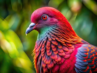 Fototapeta premium Red Feather Pigeon, Rule of Thirds AI Art, Beautiful Bird, Feathered Pigeon, AI Photography