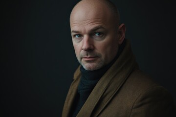 Portrait of a Thoughtful Man in a Stylish Coat Against a Dark Background