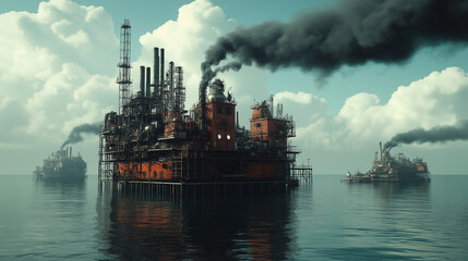 Industrial Platform on the Ocean, Polluting the Atmosphere