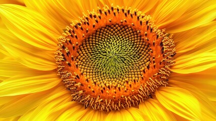 A vibrant close-up of a sunflower, showcasing its intricate center and bright yellow petals radiating warmth and beauty.