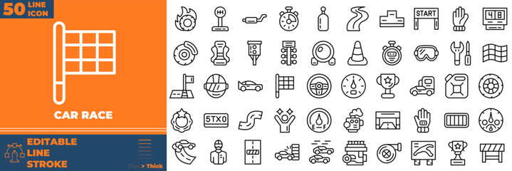 Car Race Line Editable Icons set. Vector illustration in modern thin line style of car race icons: race, car, motor, etc