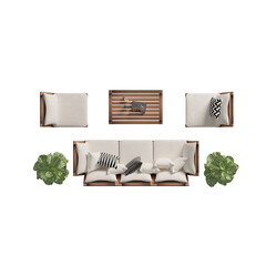 3D Outdoor sofa set Top View. Set of outdoor furniture for floor plan interior design.	
