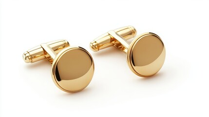 A single set of gold cufflinks isolated on a white background, ideal for men s fashion accessory promotions.
