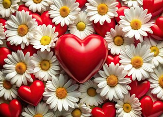 Obraz premium Red Hearts and White Flower Landscape Photography