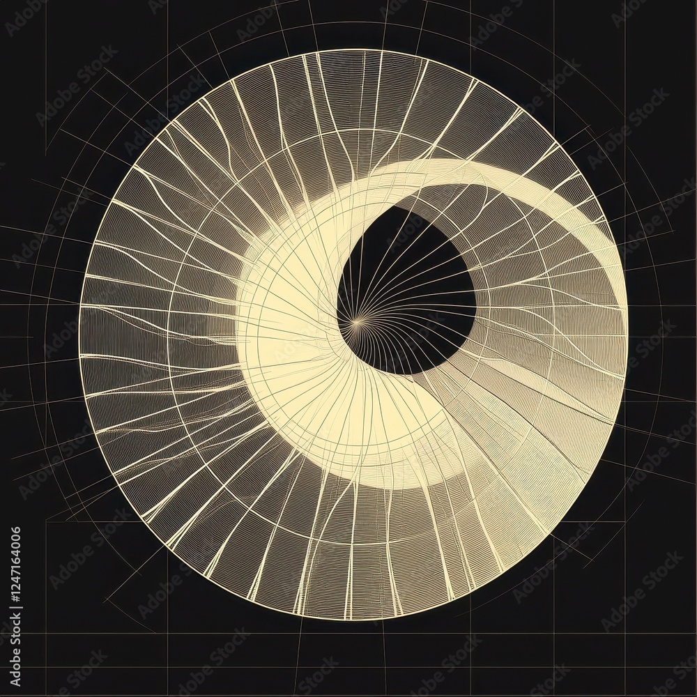Poster abstract circular design with fractured lines and spiral
