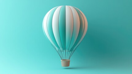 Naklejka premium A stylized hot air balloon with a turquoise and white color scheme, floating against a solid background.