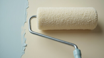 Obraz premium Painting a wall with a roller in a home renovation project during daylight