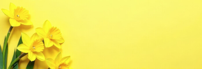 Easter yellow daffodils on light yellow pastel background
