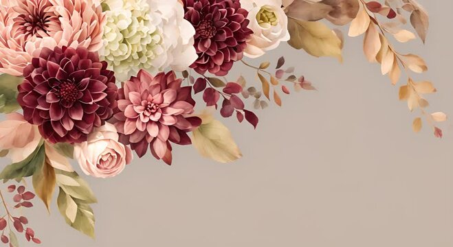 Frame autumn boho garden dding watercolor floral watercolor floral frame autumn fall bouquet chaplet arrangement dahlia hydrangea wedding greenery botanical burgundy