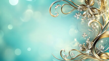 Gold floral design, teal background