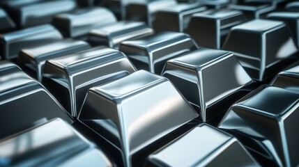 Fototapeta premium Abstract Metal Ingots: A Gleaming Array of Polished Cubes