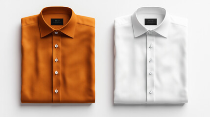 Naklejka premium Two neatly folded dress shirts in orange and white colors displayed on a plain background for fashion presentation
