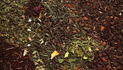 Colorful assortment of dried herbs and tea leaves in a market display