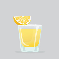 Tequila shot with salt and lemon isolated flat vector illustration