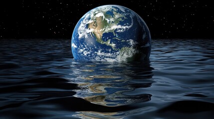 Earth As An Egg Floating On Dark Waters Under A Starry Sky