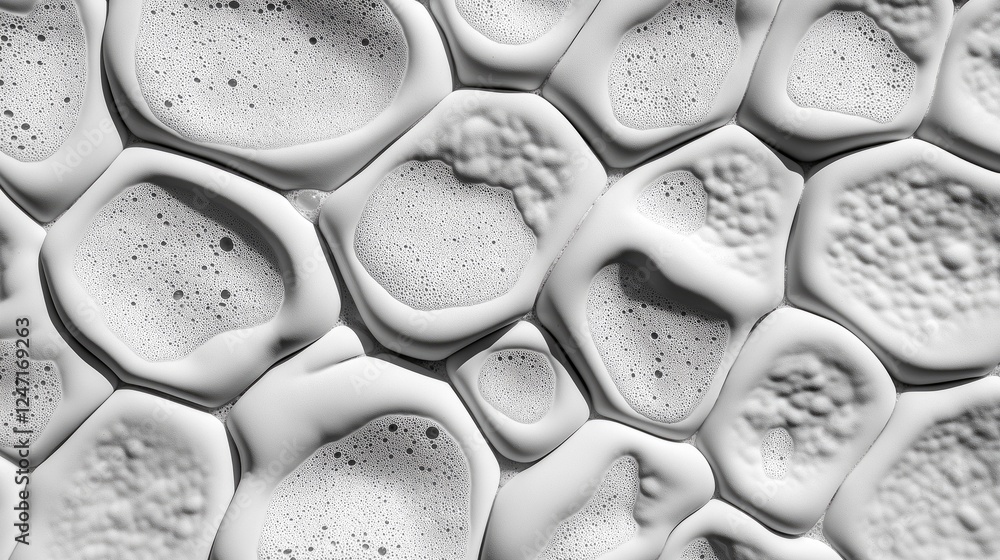 Aufkleber a close-up view of a textured, abstract cellular structure with bubbles, evoking a sense of depth, c