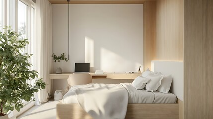 Modern Luxury Home Interior Bedroom Design with Mockup Frame , Wall, lamp, table, Poster(3d Render)