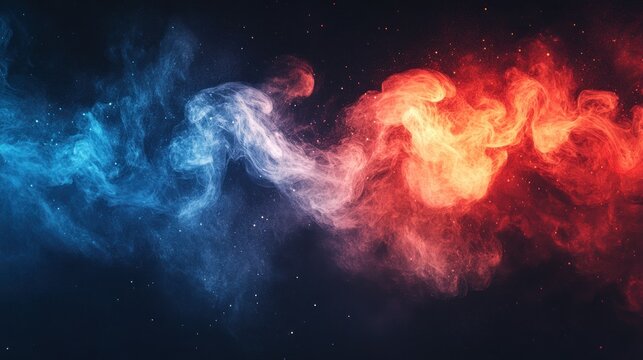 Blue red smoke swirls, cosmic background, design element