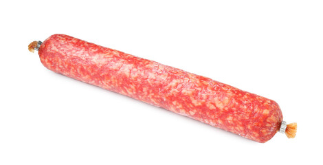 Delicious dry cured sausage isolated on white