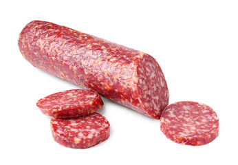 Delicious dry cured sausage isolated on white