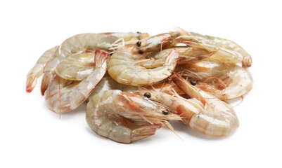 Fresh raw shrimps isolated on white. Sea food