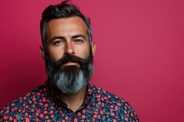 Obraz premium Stylish Man with a Beard Against a Vibrant Pink Background