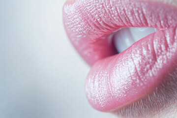 Fototapeta premium Close-up of pink lips with subtle shine.