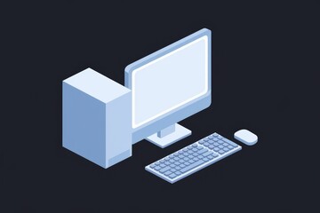 Fototapeta premium Isometric illustration of a desktop computer, including a monitor, CPU, keyboard, and mouse.