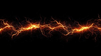 Dynamic Electrical Discharge: Golden Lightning on Black Background