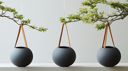 A pot designed like a suspended sphere with a matte ceramic finish