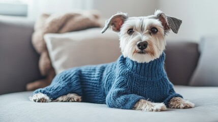 image of a dog sweater on a white surface, ideal for promoting pet clothing.