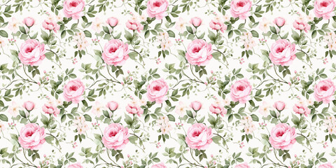 Fototapeta premium Seamless watercolor floral pattern - green leaves and branches composition on white background, perfect for wrappers, wallpapers, postcards, greeting cards, wedding invitations, romantic events