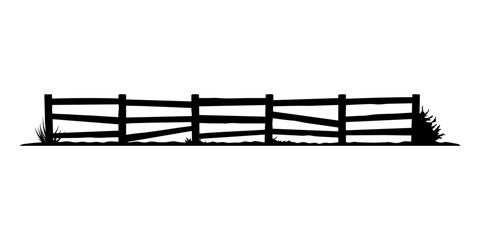 Long old fence icon. Fencing. Black silhouette. Horizontal front view. Vector simple flat graphic illustration. Isolated object on white background. Isolate.