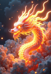 Majestic dragon soaring through luminous clouds, mythical grandeur