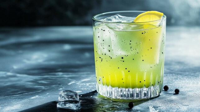 Refreshing green detox juice garnished with lemon and black pepper on an elegant backdrop
