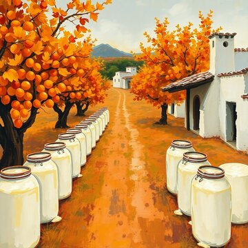 Multitud de jarras de orchata en casa de aperos
