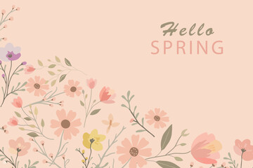 spring card with flowers for spring, mother's day, march 8