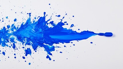 Obraz premium Blue Paint Splash on White Background - A vibrant splash of blue paint creates dynamic visual impact against a clean white backdrop, perfect for creative projects and artistic expressions.