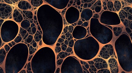 Abstract Orange Network Within Dark Cavities