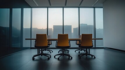 modern empty boardroom with glass walls in bright office space