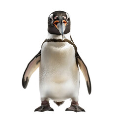 Cute Isolated Penguin Eating Fish in Arctic Winter Scene isolated