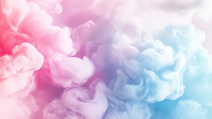 Fototapeta premium Pastel Cloudscape: Ethereal Ink Swirls in Dreamy Pink and Blue Hues