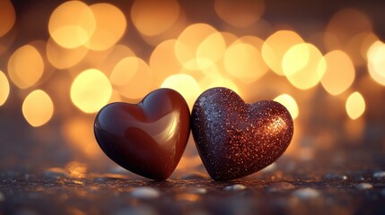 Fototapeta premium Chocolate hearts, romantic bokeh, Valentine's, love, celebration