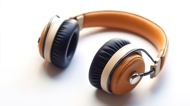 image of a pair of Bluetooth headphones on a clean white surface, perfect for audio technology marketing.