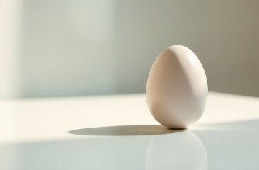 White egg with strong shadow on a reflective surface, modern Easter design