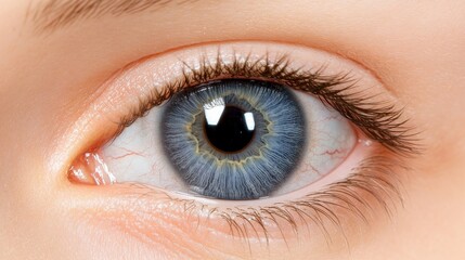 Obraz premium Close Up Photograph of a Blue Human Eye with Detail - A striking close-up of a blue eye showcasing intricate details, symbolizing beauty, clarity, perception, emotion, and uniqueness.