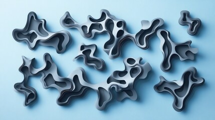Abstract Gray Layered Forms on Blue Background