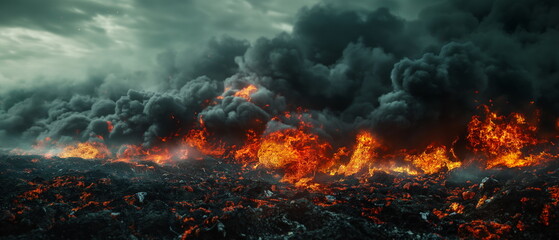 Fototapeta premium A burning waste heap with red glimmers of fire ins_003