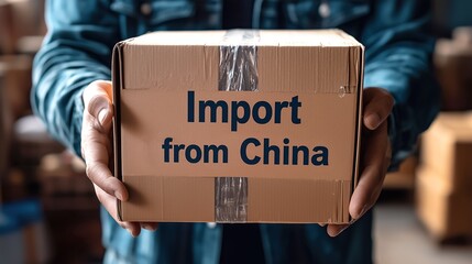 Group of protesters holding signs against imports from China, advocating for local production and trade restrictions.