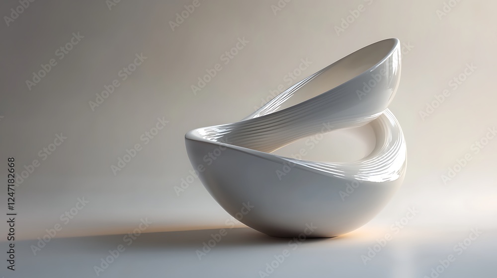 Poster a pot designed to resemble a twisting ribbon with smooth, flowing curves
